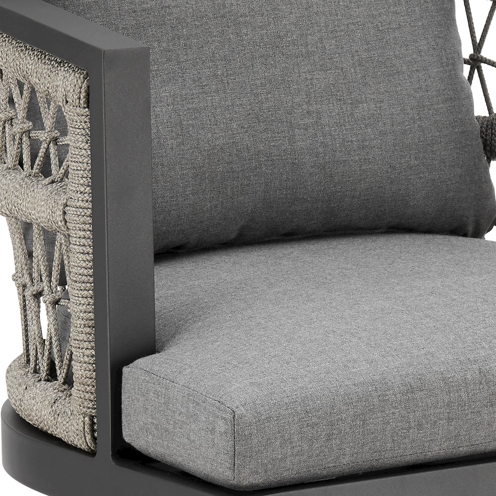 Zella Outdoor Patio Swivel Bar Stool in Aluminum with Light Gray Rope. Picture 6