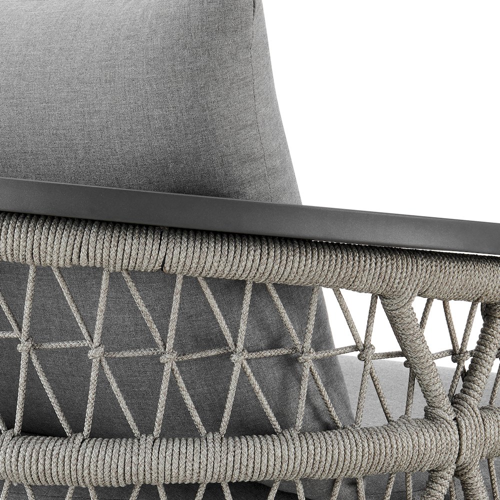 Zella Outdoor Patio Swivel Armchair in Aluminum with Light Gray Rope. Picture 7