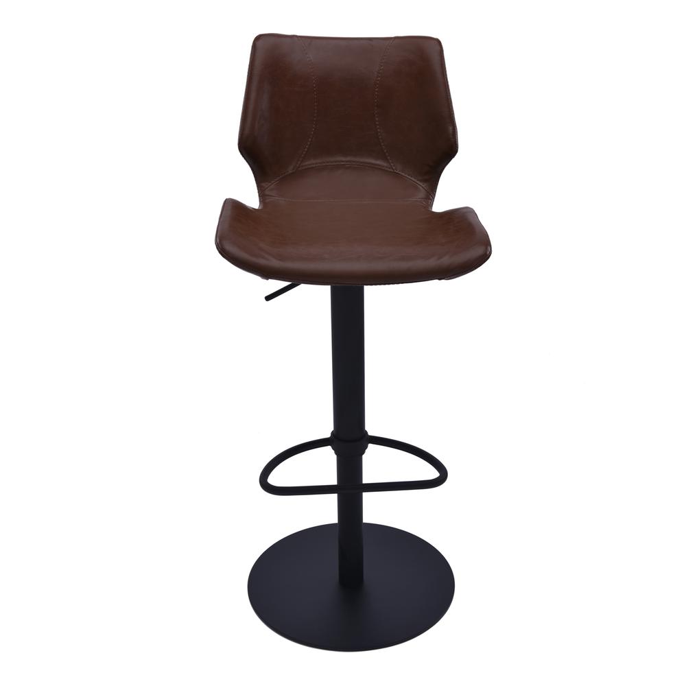 Armen Living Zuma Adjustable Swivel Metal Barstool in Vintage Coffee Faux Leather and Black Metal Finish. Picture 2
