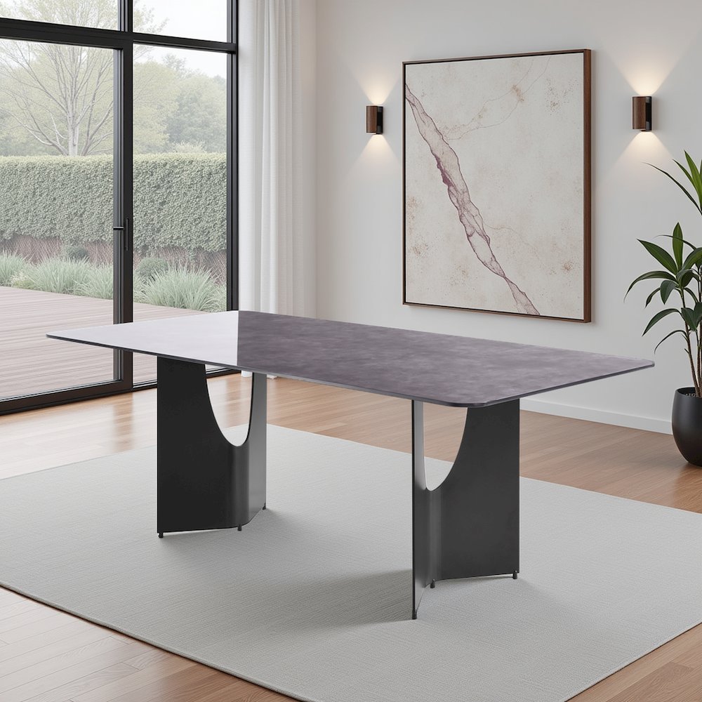 79 in Rectangular Dining Table with Gray Tempered Glass Table Top -Seats up to 6. Picture 8