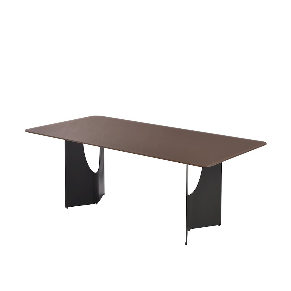 79in Rectangular Dining Table with Maroon Tempered Glass Table Top-Seats up to 6. Picture 1