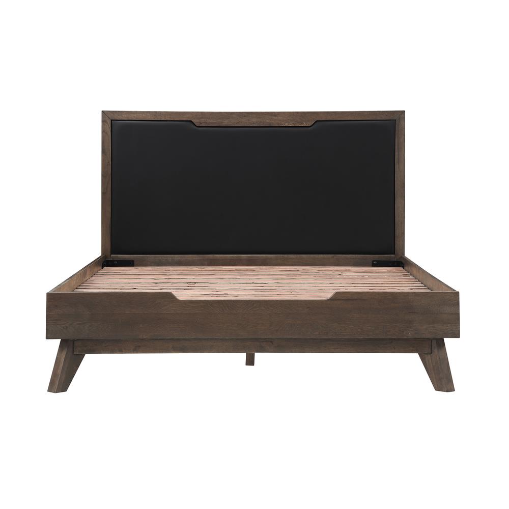 Astoria 4 Piece Queen Bedroom Set in Oak with Black Faux Leather. Picture 2
