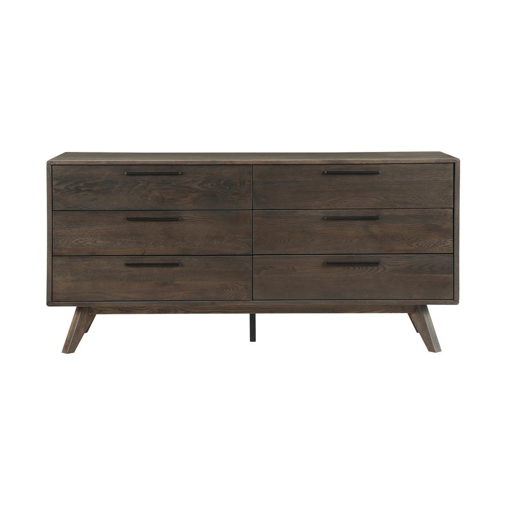 Astoria 4 Piece Queen Bedroom Set in Oak with Black Faux Leather. Picture 3