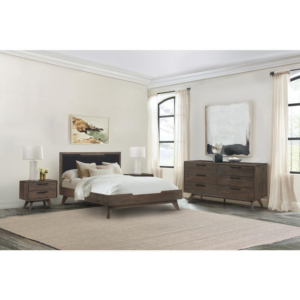 Astoria 4 Piece Queen Bedroom Set in Oak with Black Faux Leather. Picture 9
