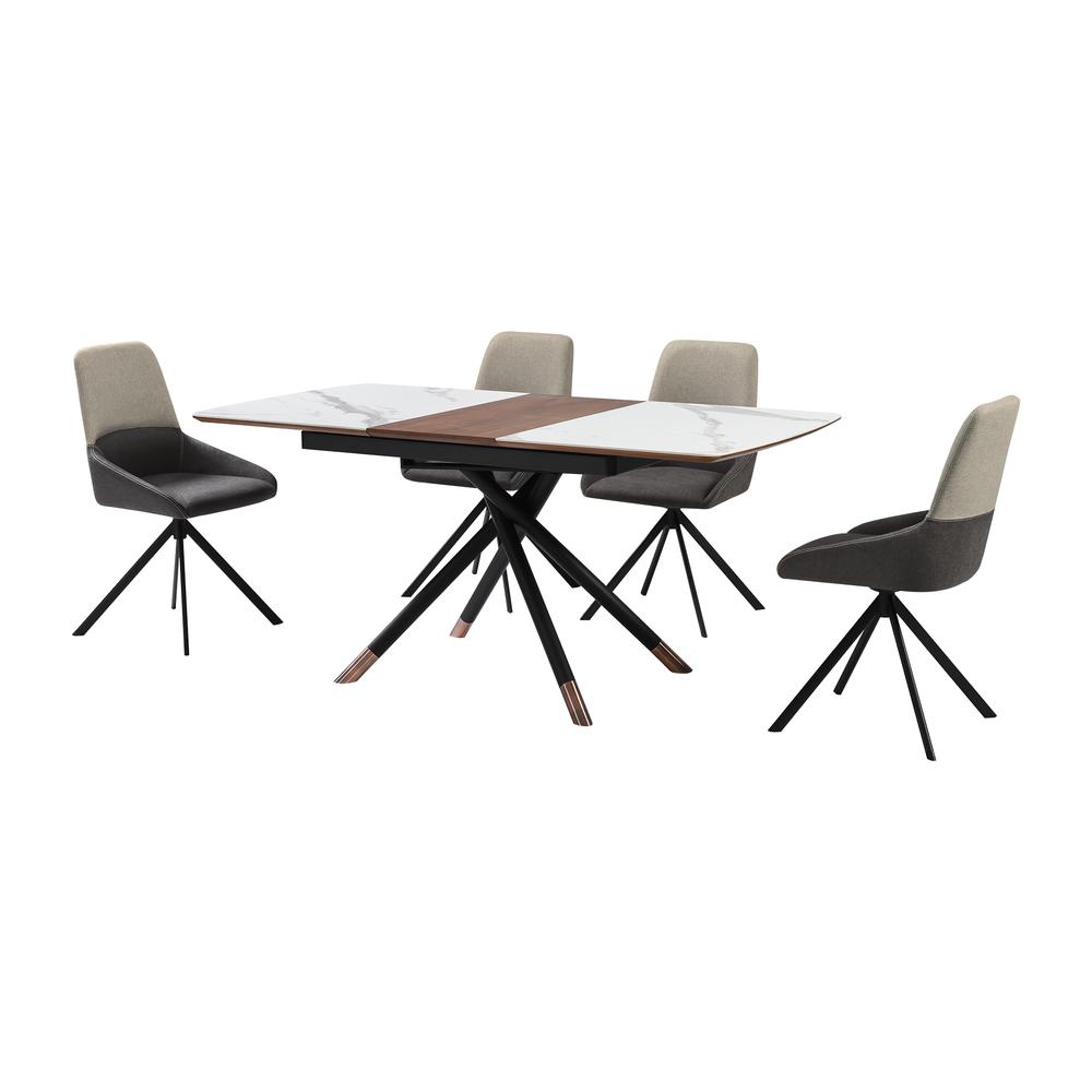 Alora Maverick 5 Piece Extendable Dining Set with Two-Tone Gray Fabric Chairs. Picture 1