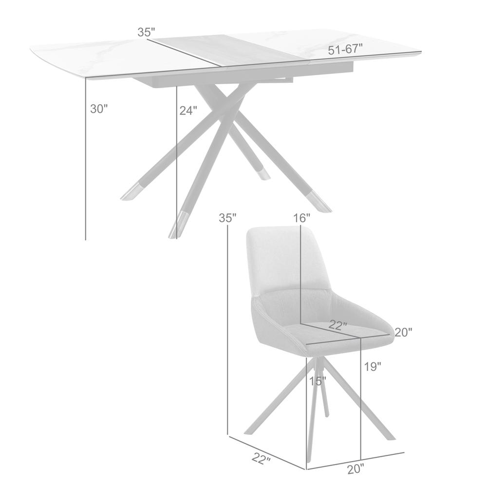 Alora Maverick 5 Piece Extendable Dining Set with Two-Tone Gray Fabric Chairs. Picture 10