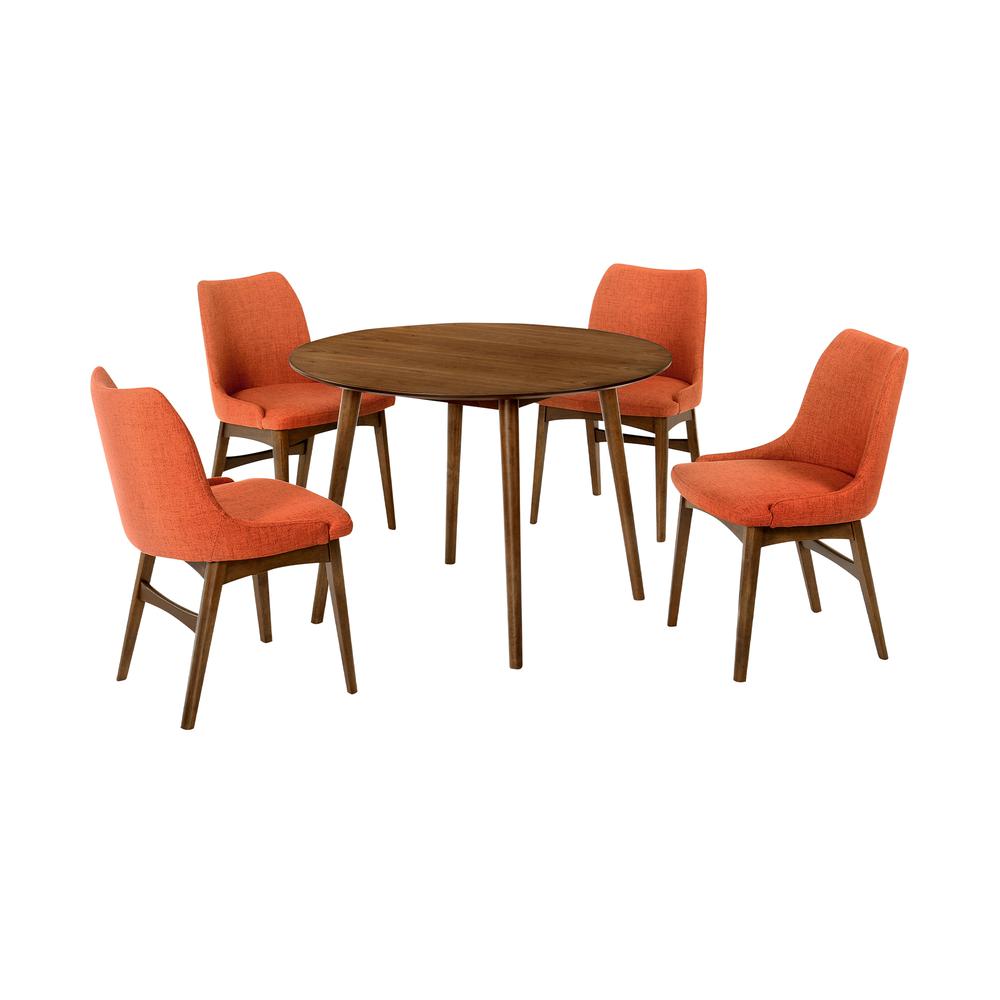 Arcadia and Azalea 42" Round Orange and Walnut Wood 5 Piece Dining Set. Picture 1
