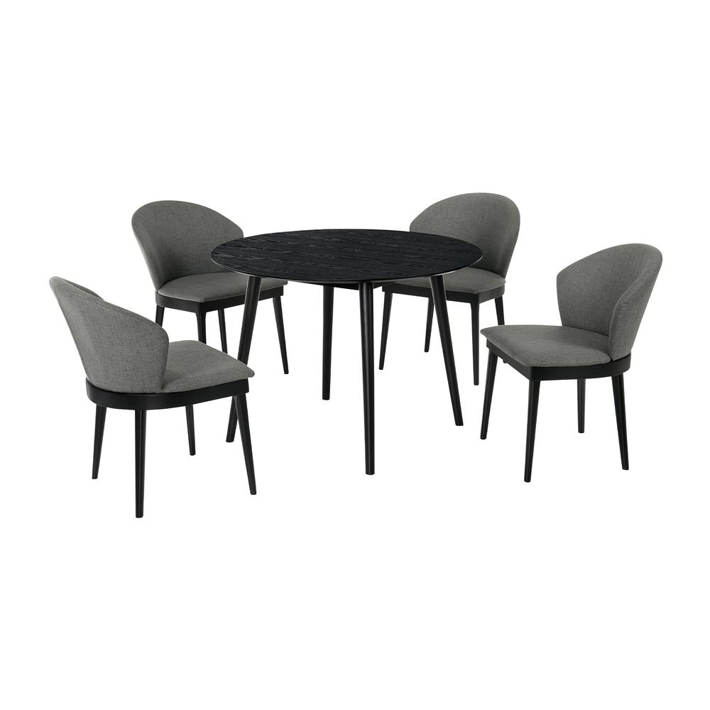 Arcadia and Juno 42" Round Charcoal and Black Wood 5 Piece Dining Set. Picture 1