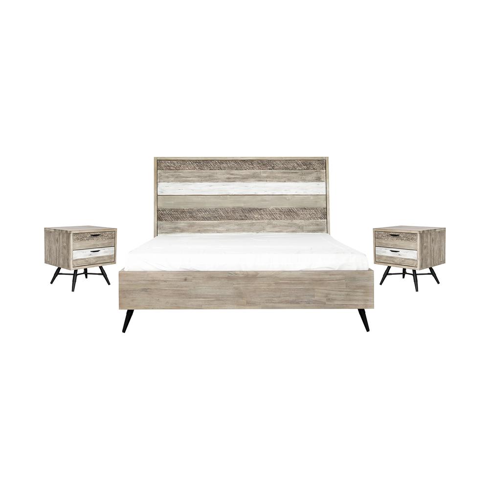 Bridges 3 Piece King Bedroom Set in Two-Tone Acacia Wood. Picture 1