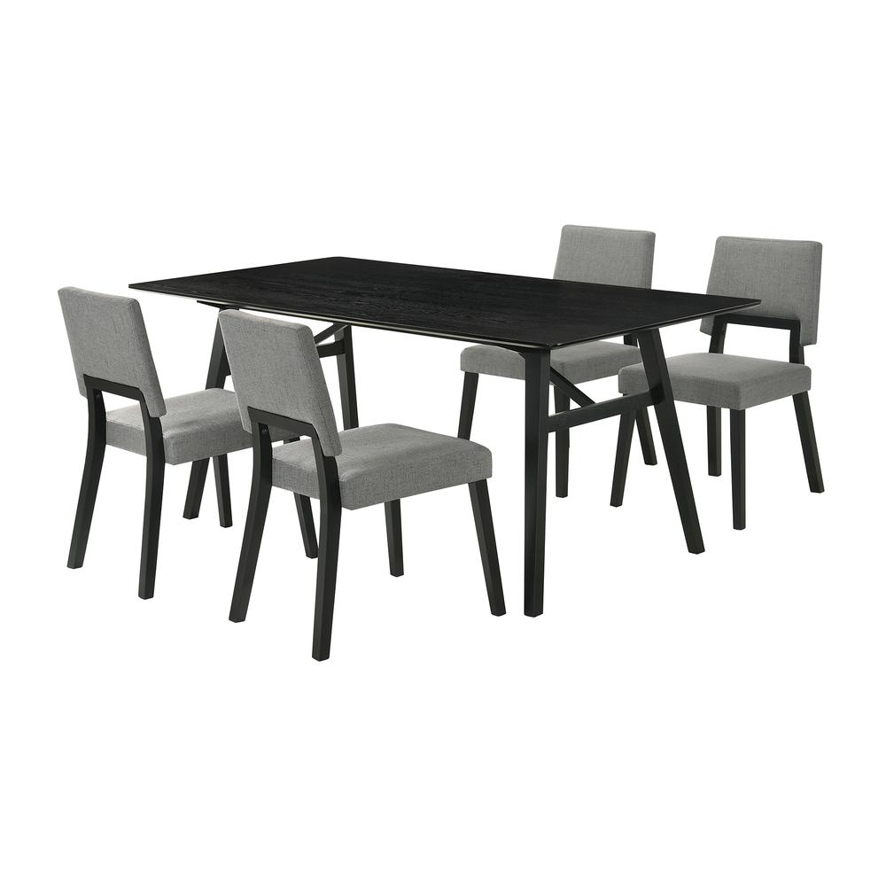 Channell 5 Piece Black Wood Dining Table Set with Charcoal Fabric. Picture 1