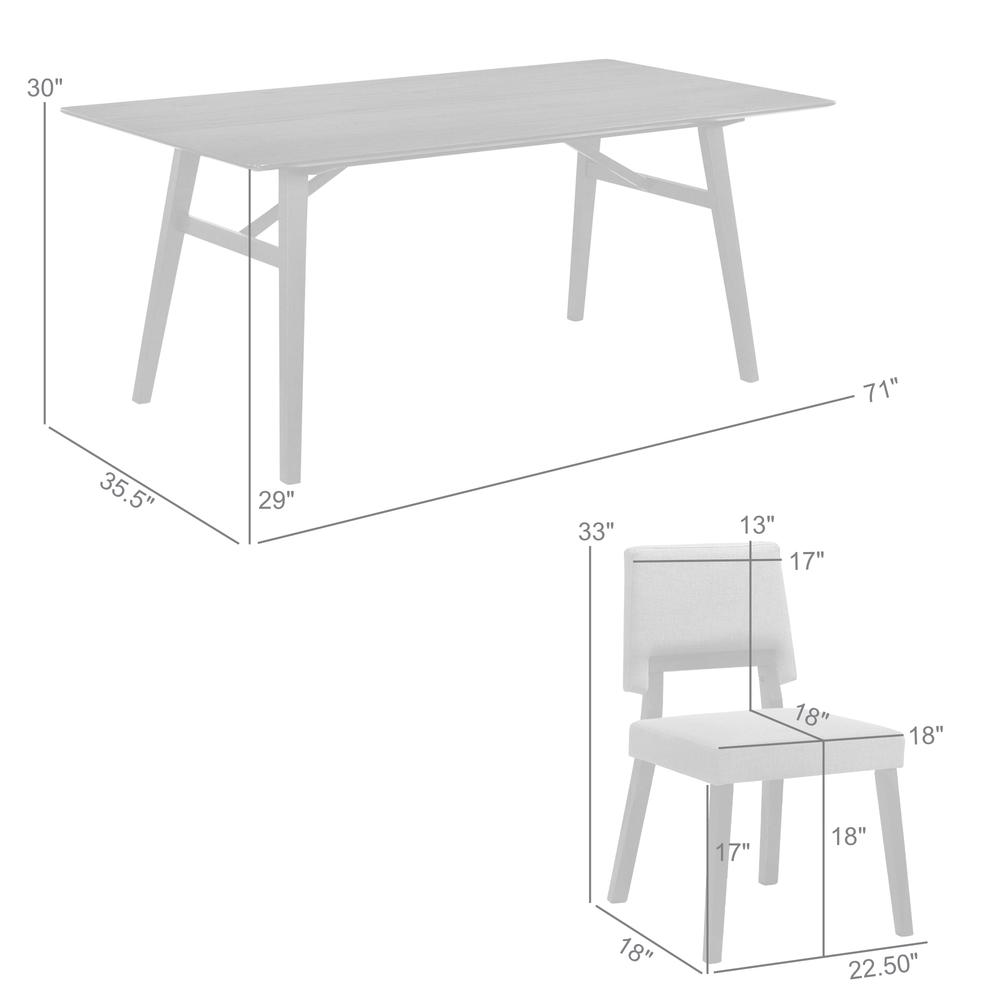 Channell 5 Piece Black Wood Dining Table Set with Charcoal Fabric. Picture 10