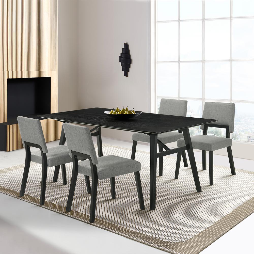 Channell 5 Piece Black Wood Dining Table Set with Charcoal Fabric. Picture 11