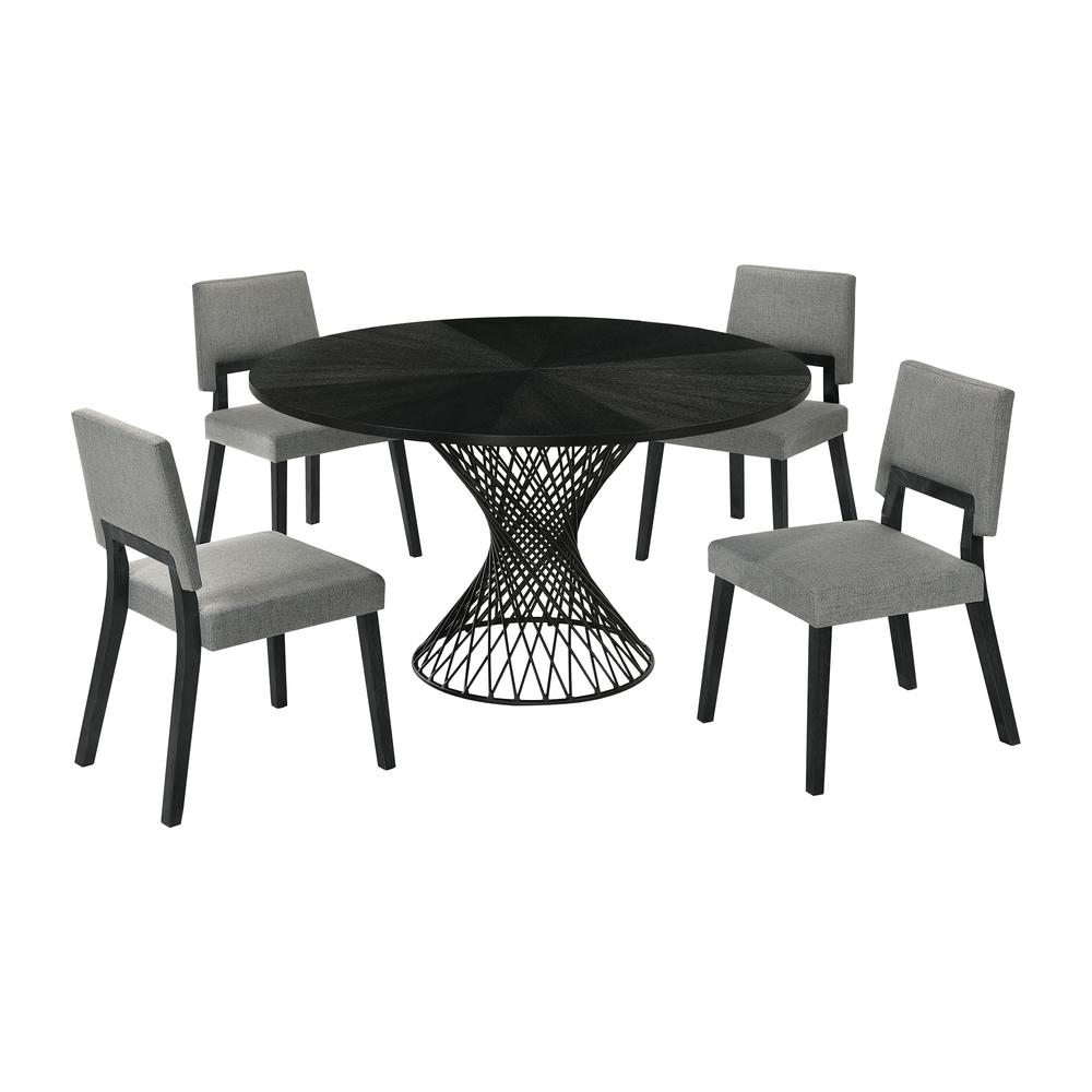 Cirque Channell 5 Piece Black Wood Dining Table Set with Charcoal Fabric. Picture 1