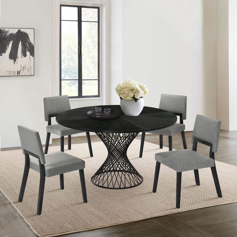Cirque Channell 5 Piece Black Wood Dining Table Set with Charcoal Fabric. Picture 9