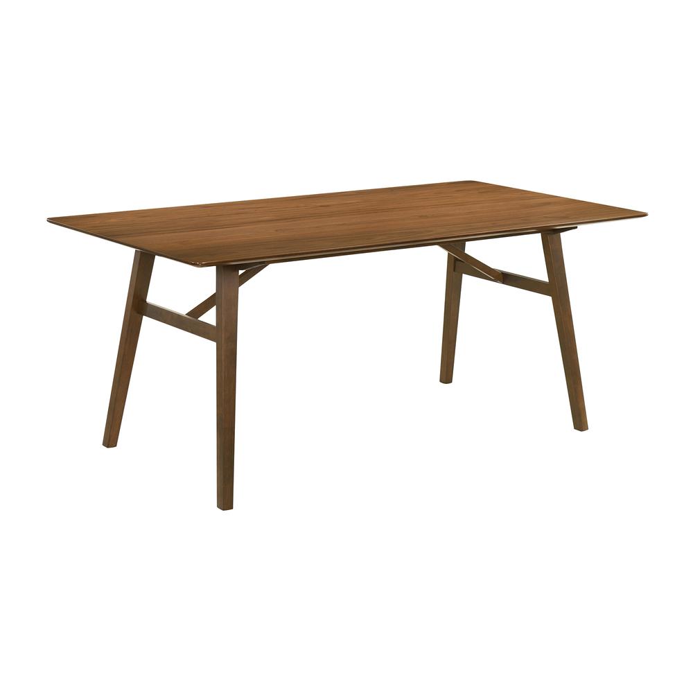 Channell 6 Piece Walnut Wood Dining Table Set with Bench in Charcoal Fabric. Picture 4