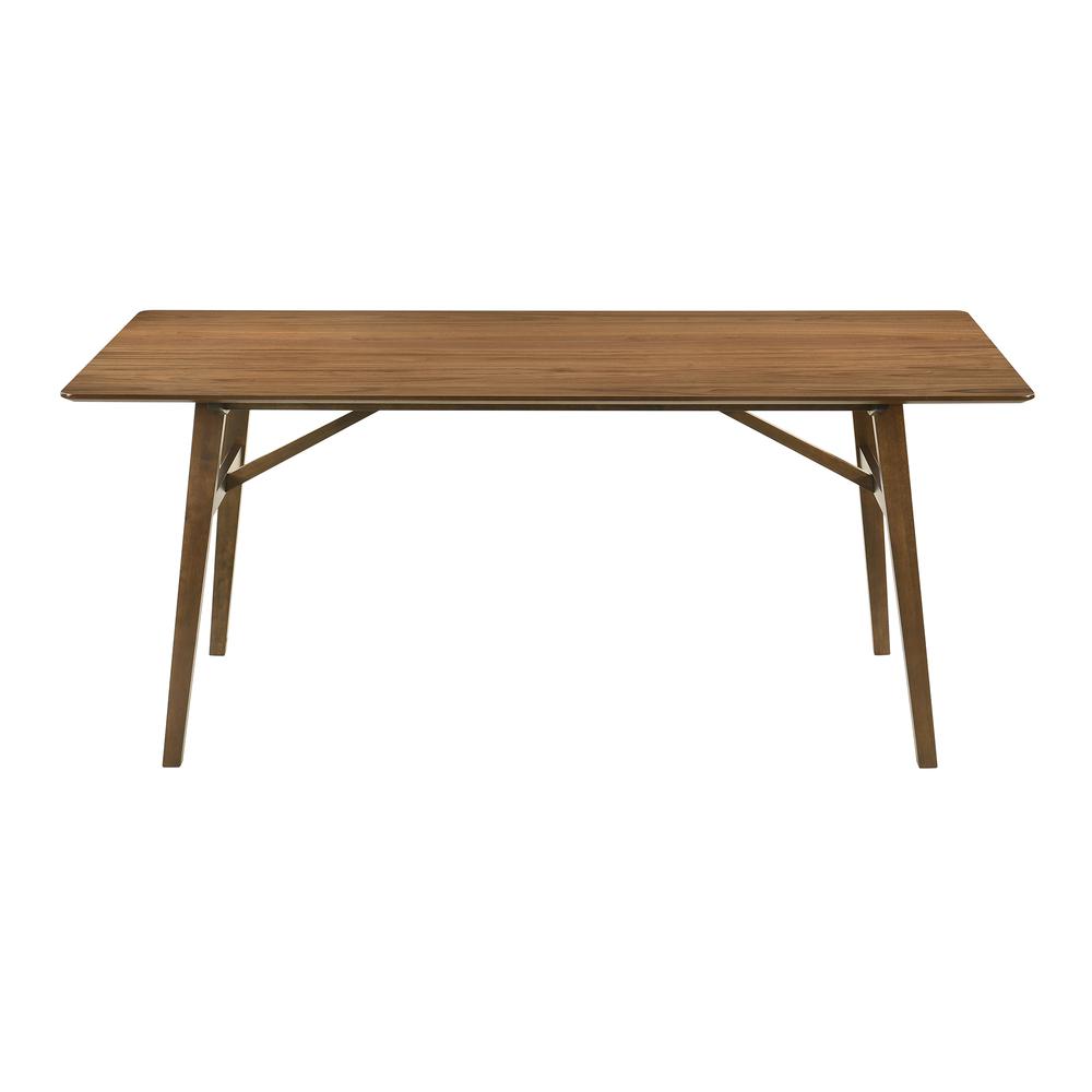 Channell 6 Piece Walnut Wood Dining Table Set with Bench in Charcoal Fabric. Picture 5