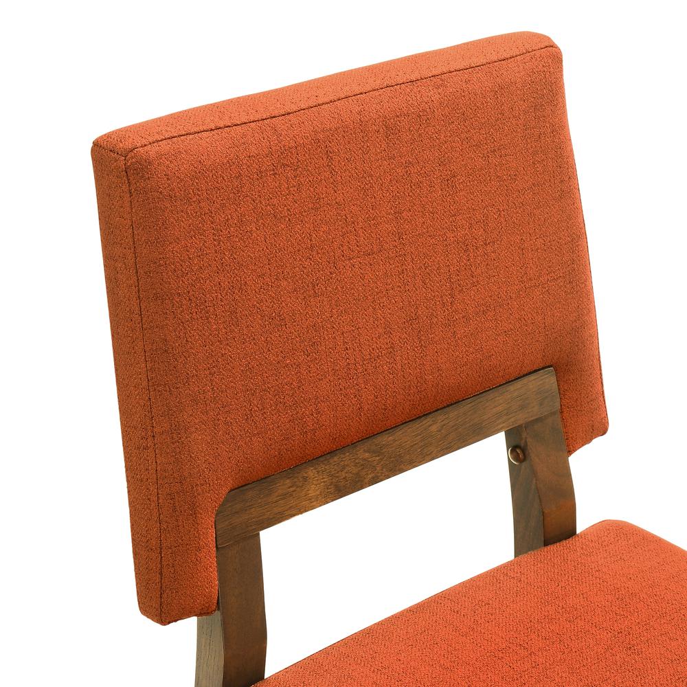 Channell 6 Piece Walnut Wood Dining Table Set with Bench in Orange Fabric. Picture 6
