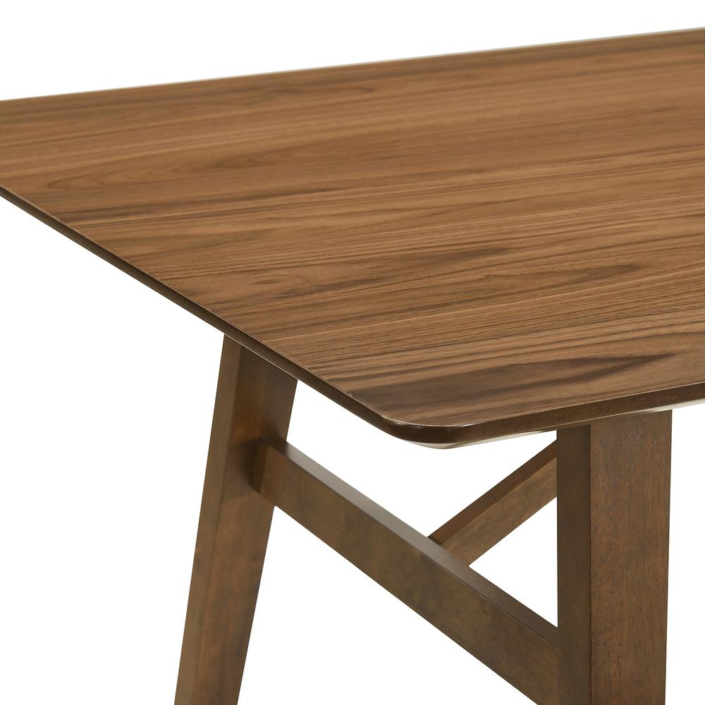 Channell 7 Piece Walnut Wood Dining Table Set with Blue Fabric. Picture 8