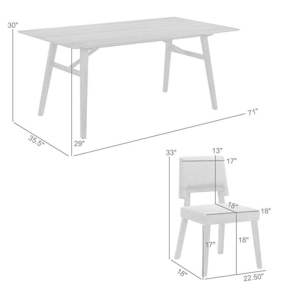 Channell 7 Piece Walnut Wood Dining Table Set with Blue Fabric. Picture 10