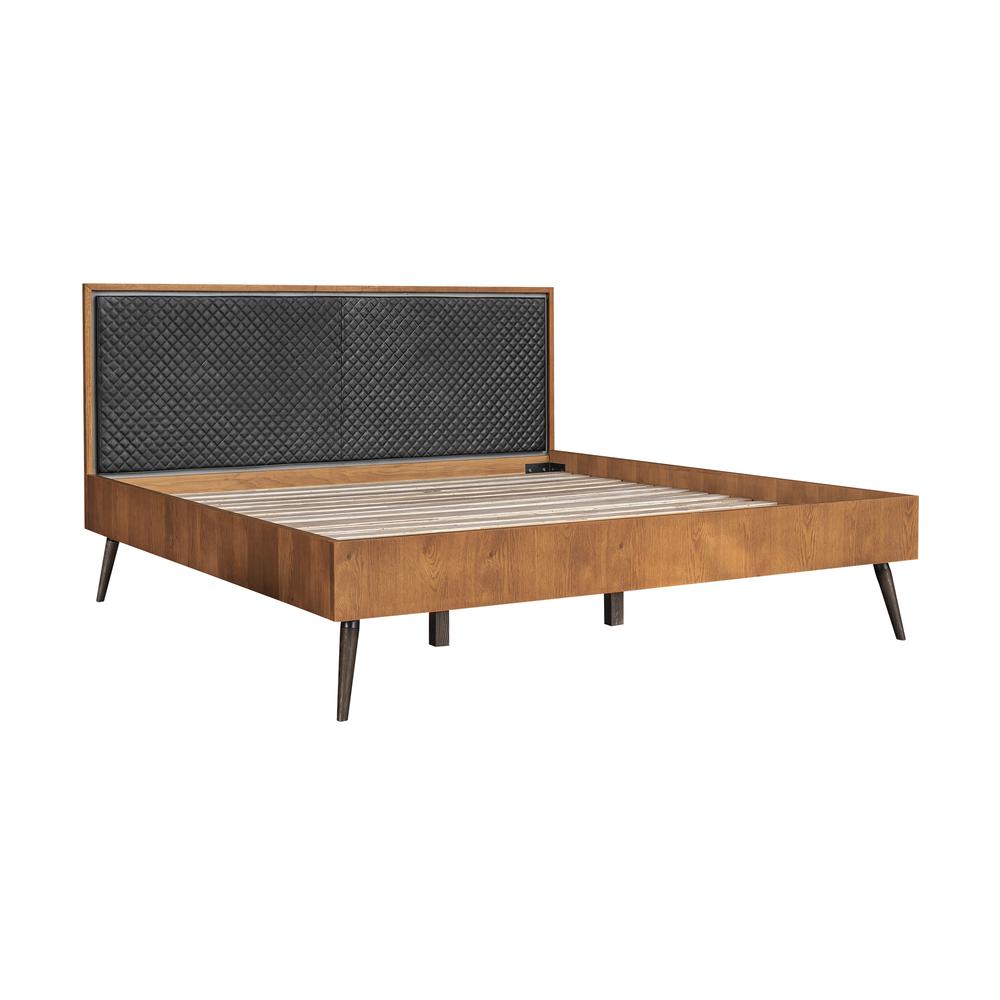 Coco Rustic 3 Piece Upholstered Platform Bedroom set in King with 2 Nightstands. Picture 2