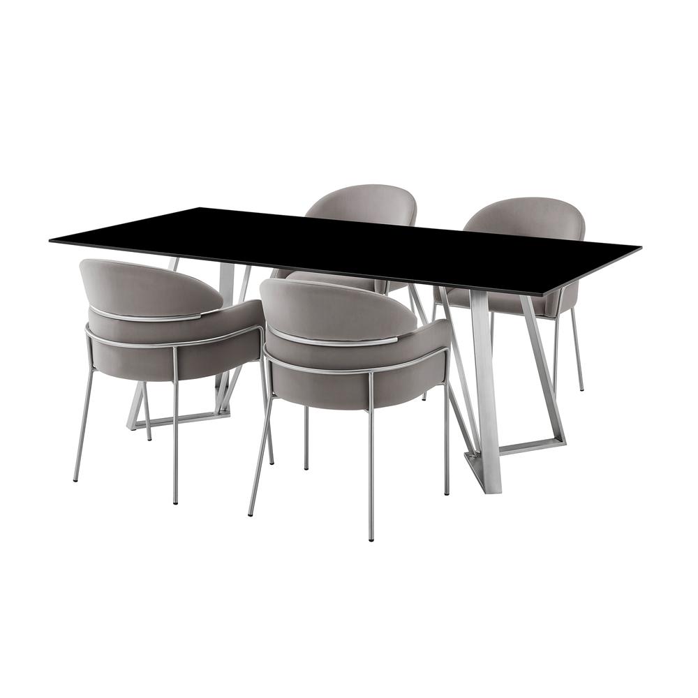 Cressida and Portia Gray Fabric 5 Piece Rectangular Dining Set. Picture 1