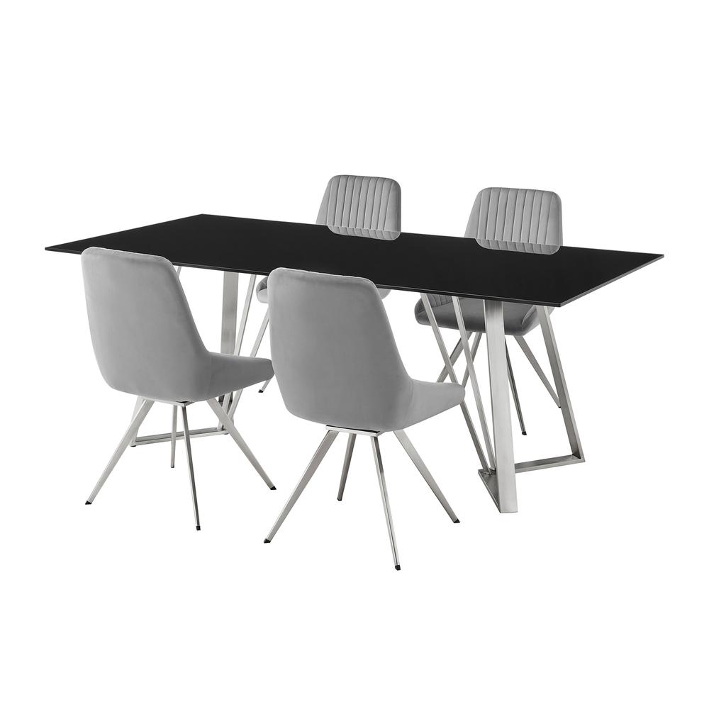 Cressida and Skye Gray Fabric 5 Piece Rectangular Dining Set. Picture 1