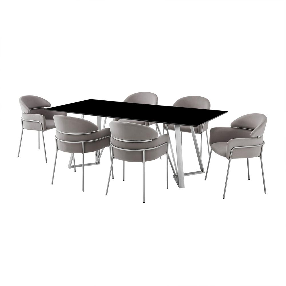 Cressida and Portia Gray Fabric 7 Piece Rectangular Dining Set. Picture 1
