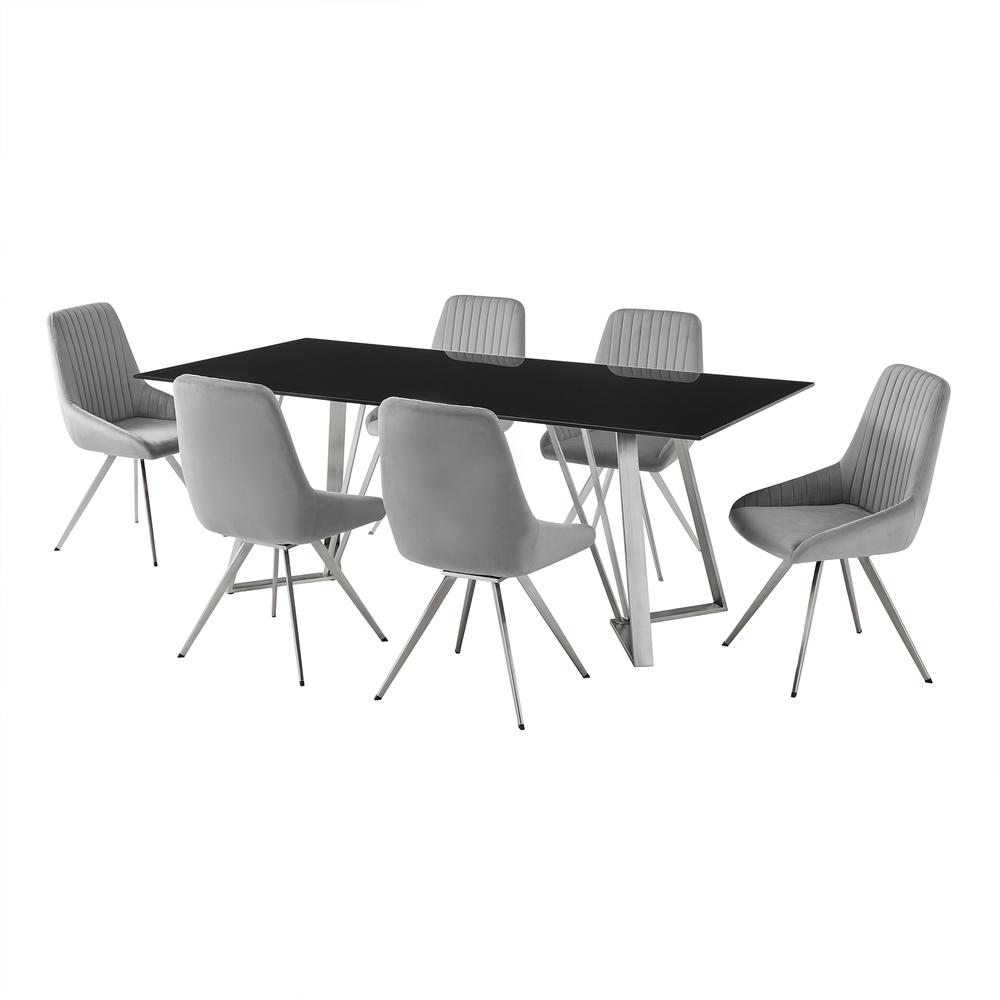 Cressida and Skye Gray Fabric7 Piece Rectangular Dining Set. Picture 1