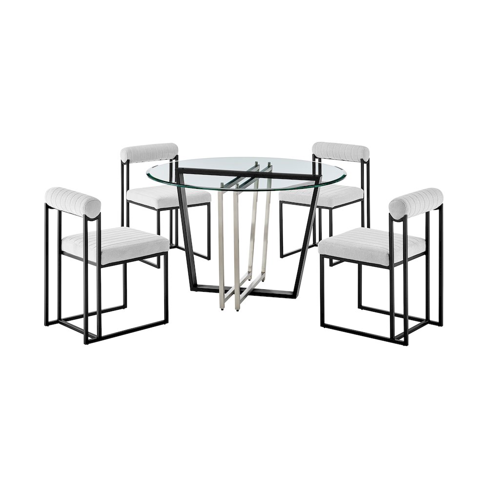 Devi Anastasia 5 Piece Round Glass Dining Table Set with Matte Black Iron. Picture 1