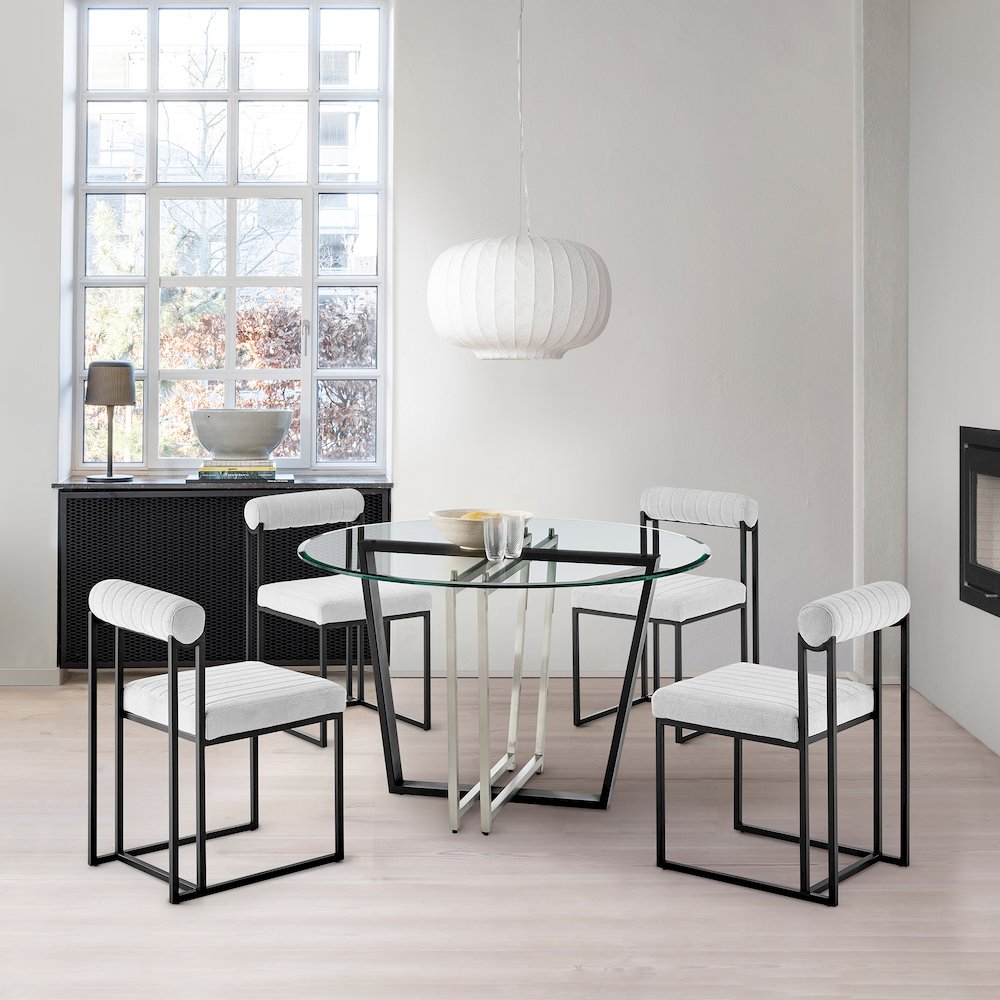 Devi Anastasia 5 Piece Round Glass Dining Table Set with Matte Black Iron. Picture 10