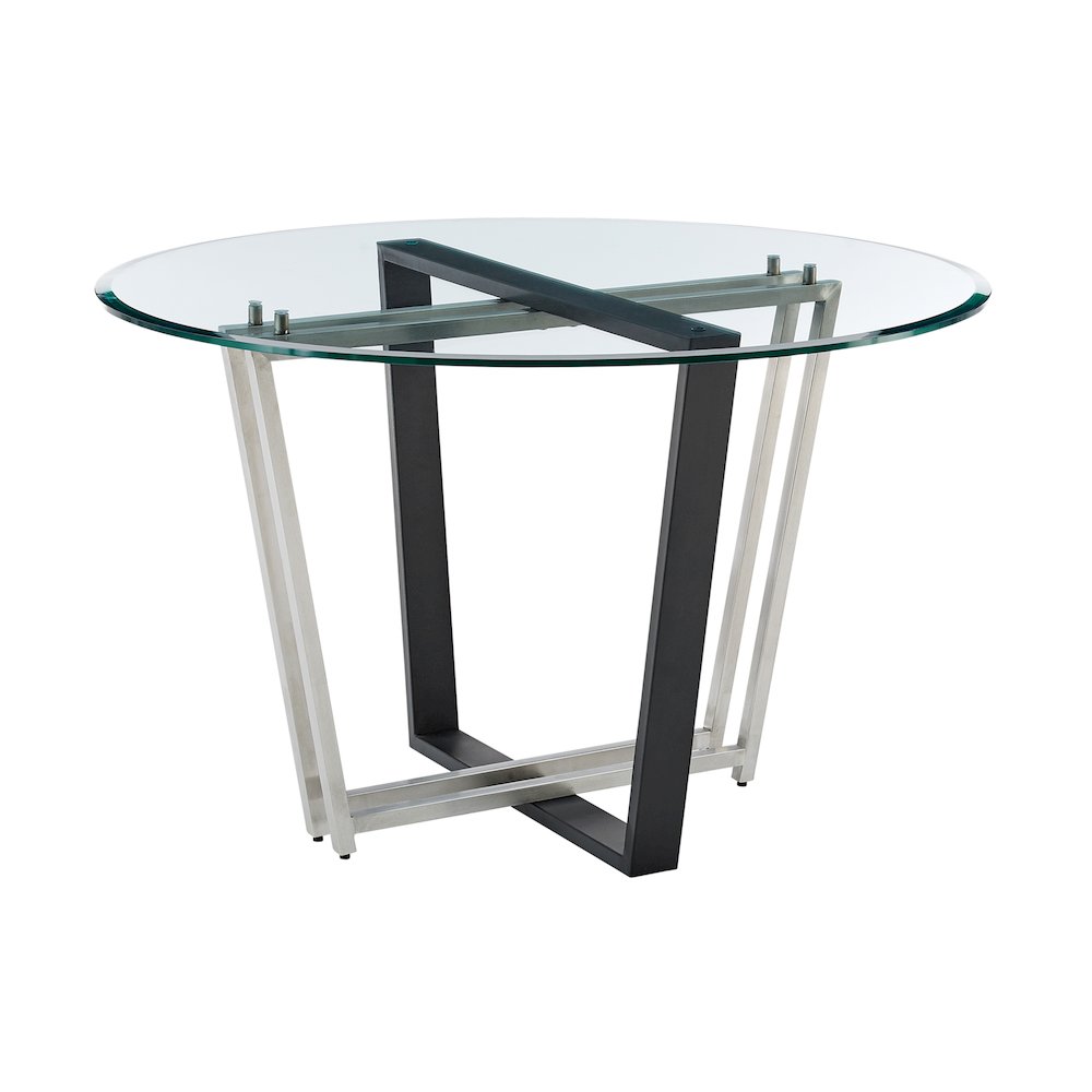 Devi Anastasia 5 Piece Round Glass Dining Table Set with Brushed Stainless Steel. Picture 4