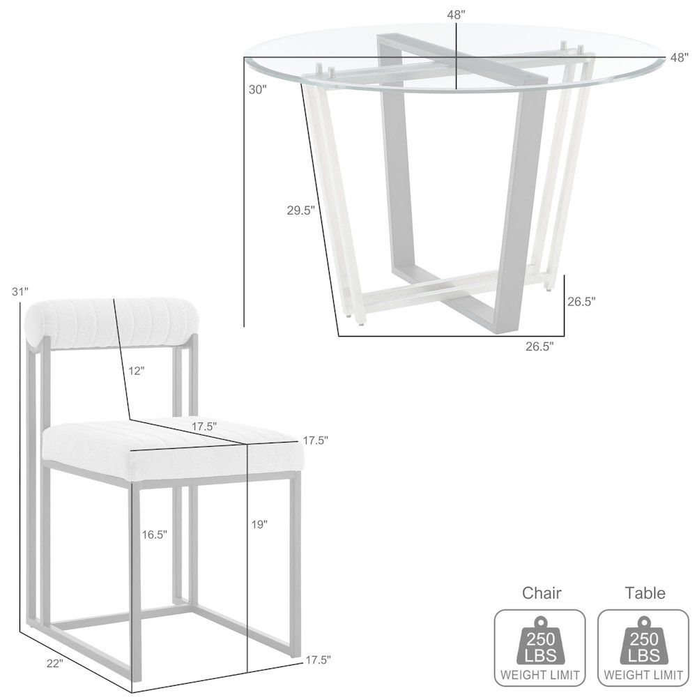 Devi Anastasia 5 Piece Round Glass Dining Table Set with Brushed Stainless Steel. Picture 9