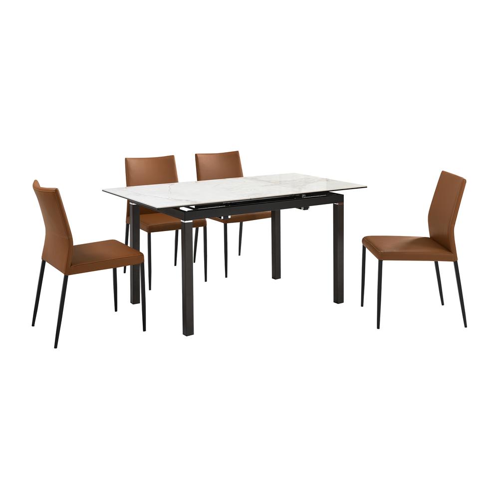 Giana Kash 5 Piece Extendable Dining Set with Brown Faux Leather Chairs. Picture 1