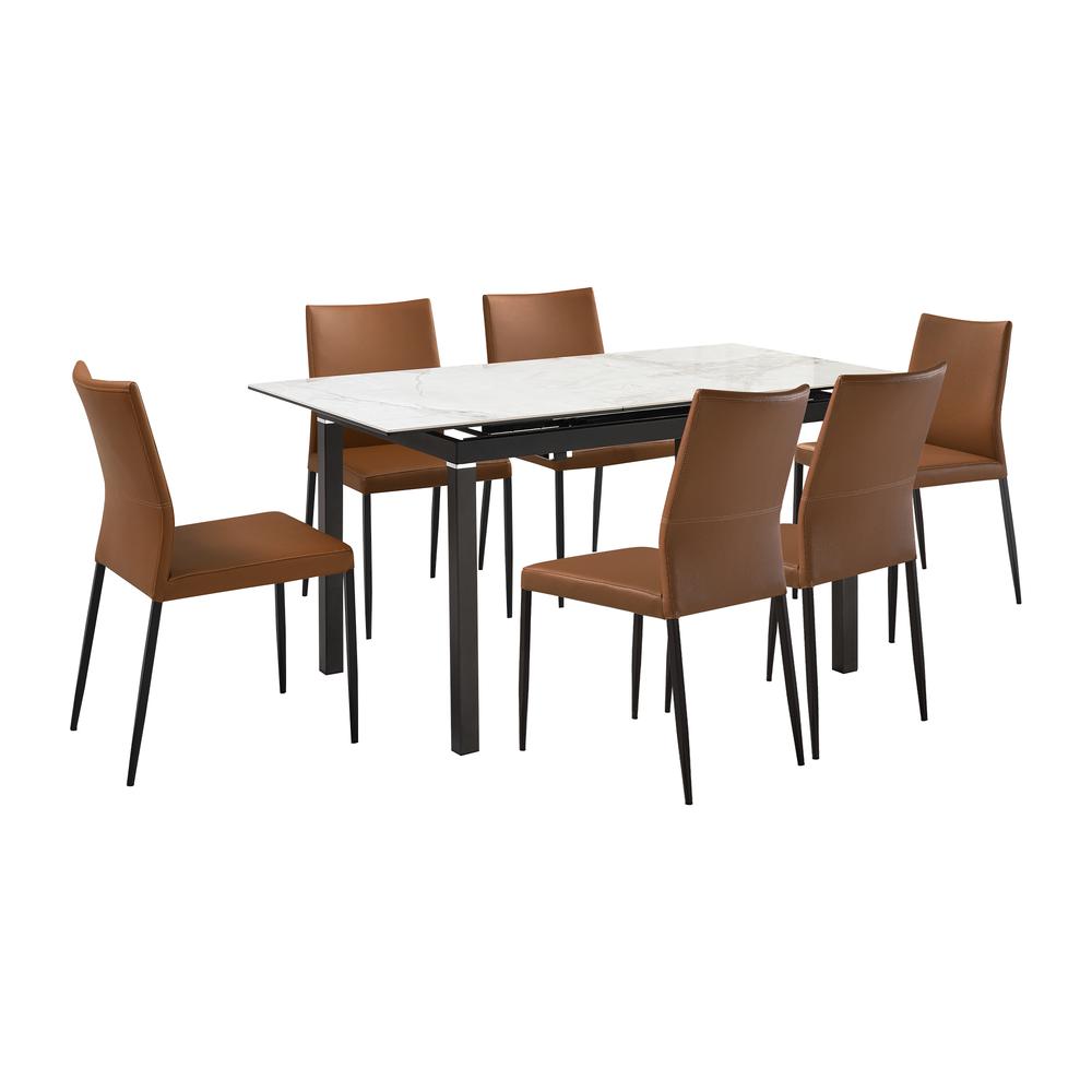 Giana Kash 7 Piece Extendable Dining Set with Brown Faux Leather Chairs. Picture 1