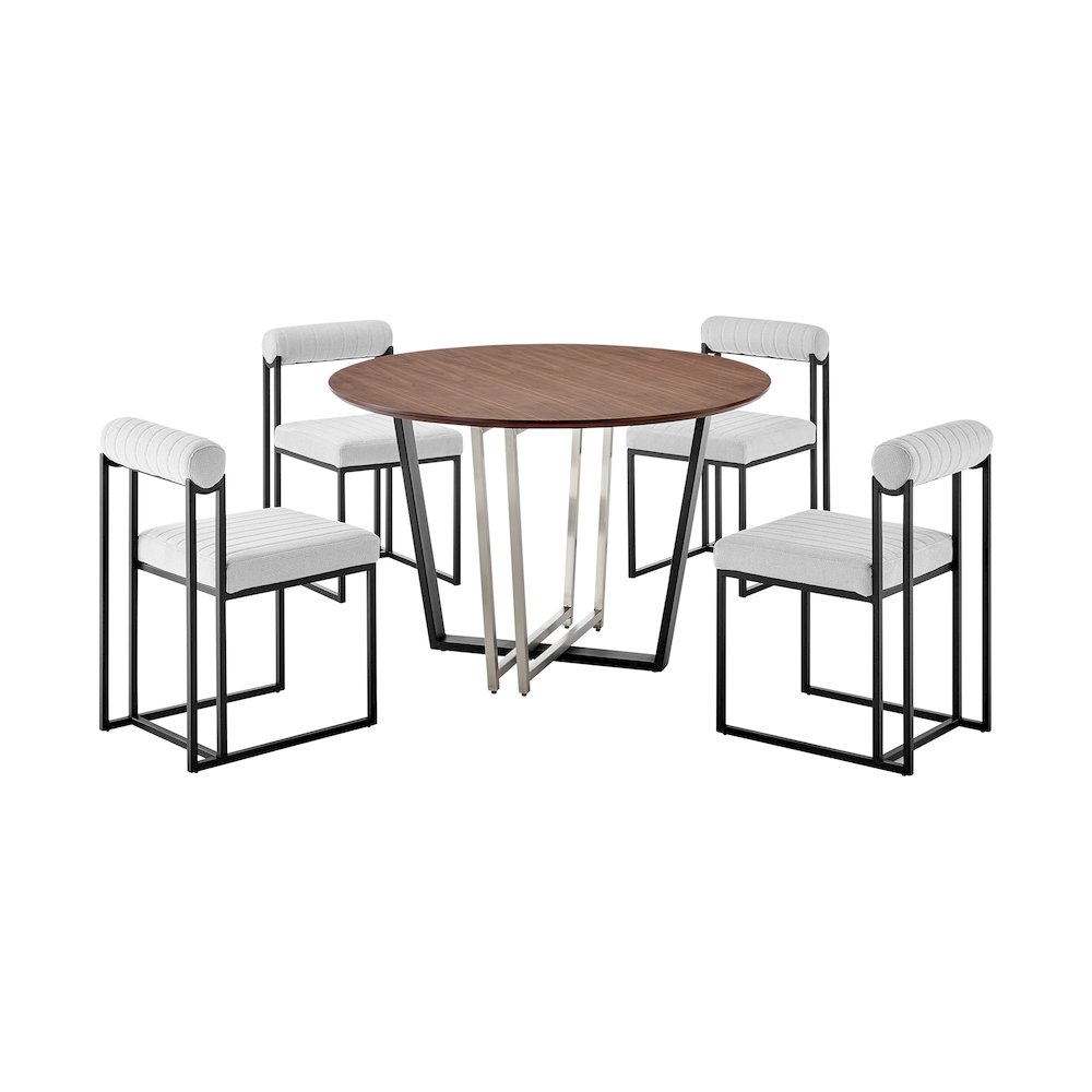 Joana Anastasia 5 Piece Round Walnut Dining Table Set with Matte Black Iron. Picture 1