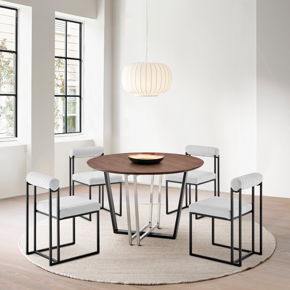 Joana Anastasia 5 Piece Round Walnut Dining Table Set with Matte Black Iron. Picture 10