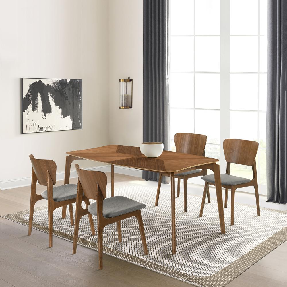 Kalia 5 Piece Wood Dining Set in Walnut Finish with Charcoal Fabric. Picture 11