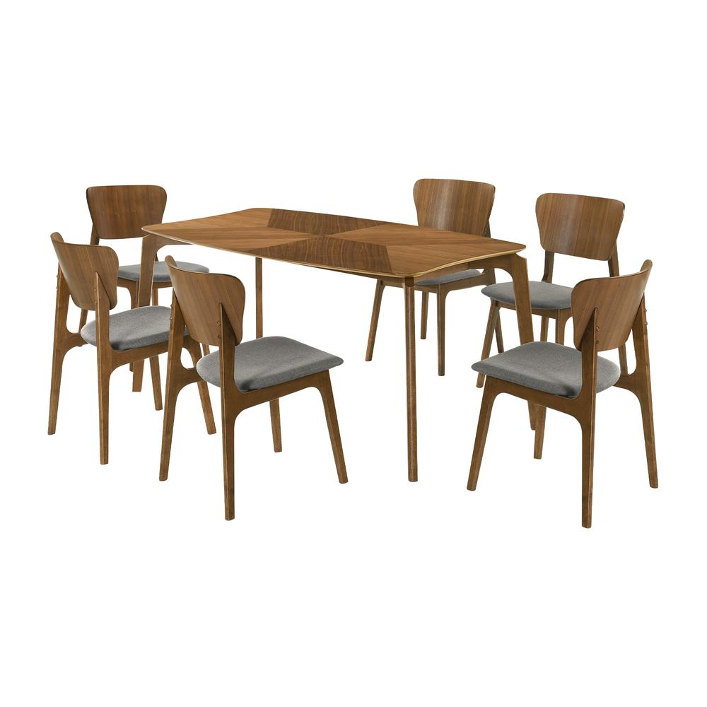 Kalia 7 Piece Wood Dining Set in Walnut Finish with Charcoal Fabric. Picture 1