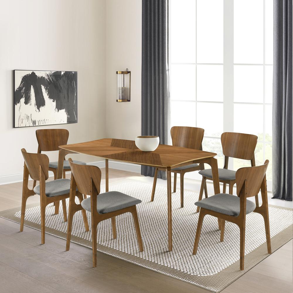 Kalia 7 Piece Wood Dining Set in Walnut Finish with Charcoal Fabric. Picture 11