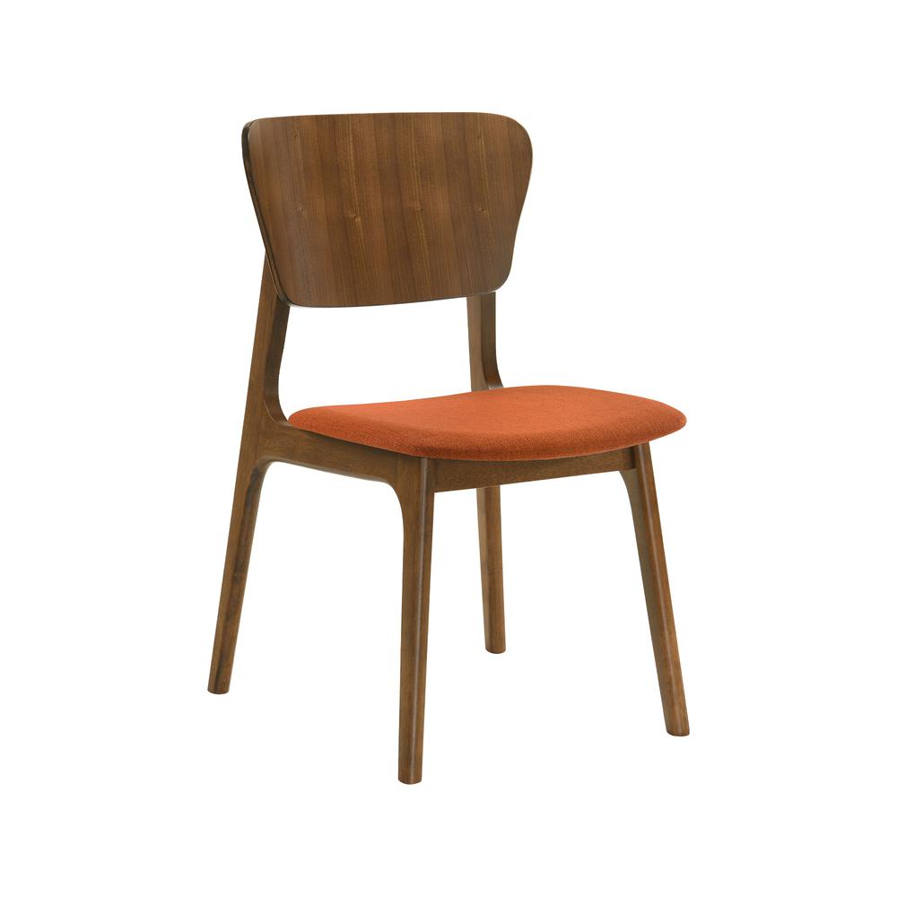 Kalia 7 Piece Wood Dining Set in Walnut Finish with Orange Fabric. Picture 2