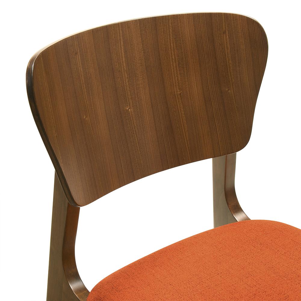 Kalia 7 Piece Wood Dining Set in Walnut Finish with Orange Fabric. Picture 6
