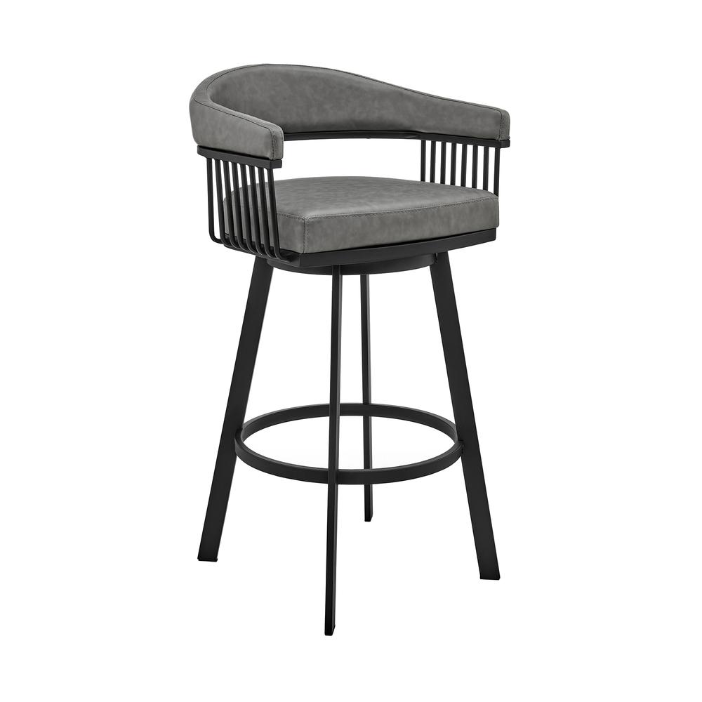Naomi and Chelsea 3-Piece Counter Height Dining Set in Black Metal and Grey Faux Leather. Picture 2
