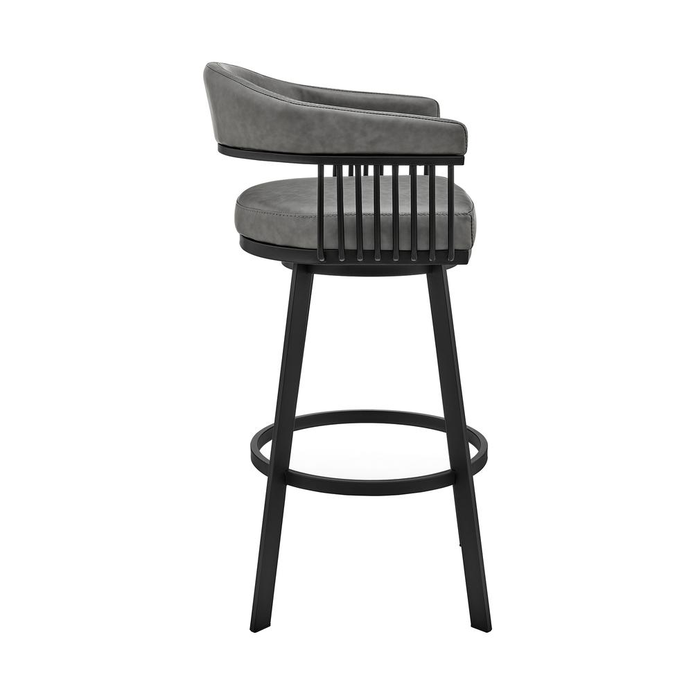 Naomi and Chelsea 3-Piece Counter Height Dining Set in Black Metal and Grey Faux Leather. Picture 3
