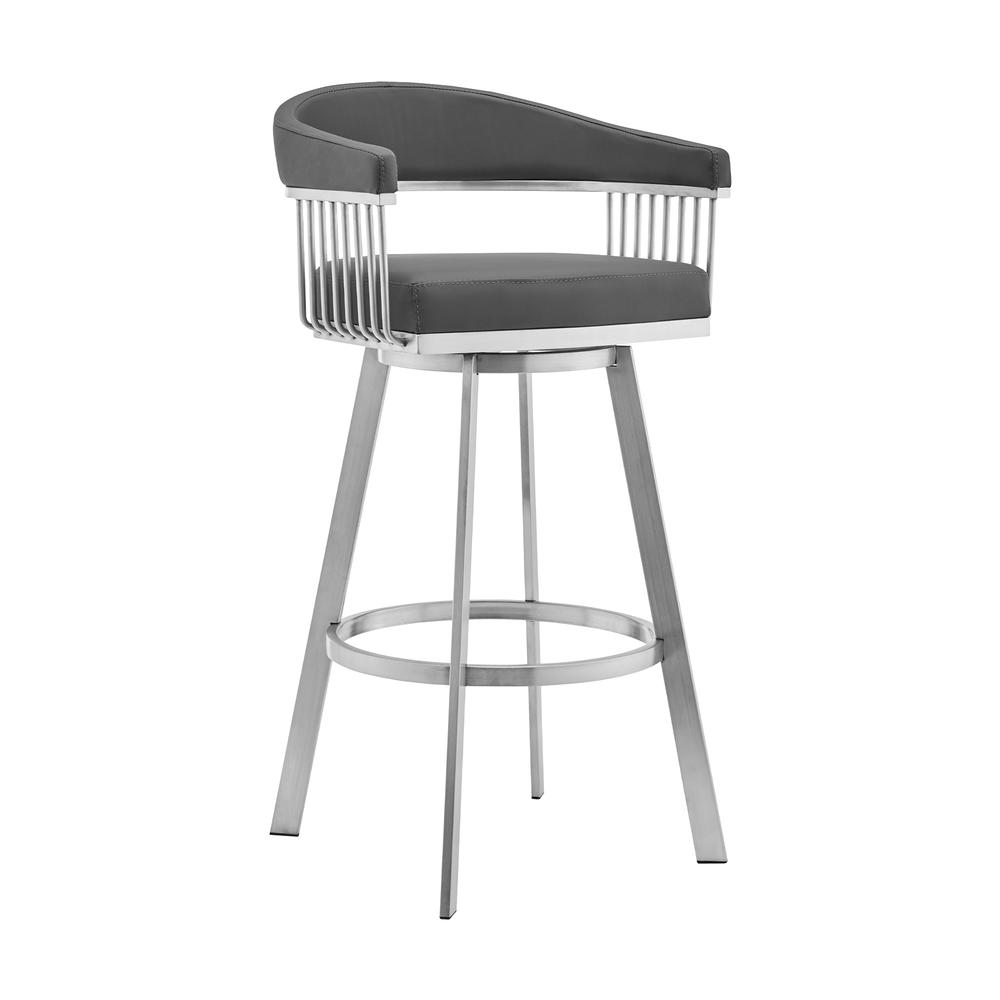 Naomi and Chelsea 5-Piece Counter Height Dining Set in Brushed Stainless Steel and Grey Faux Leather. Picture 2
