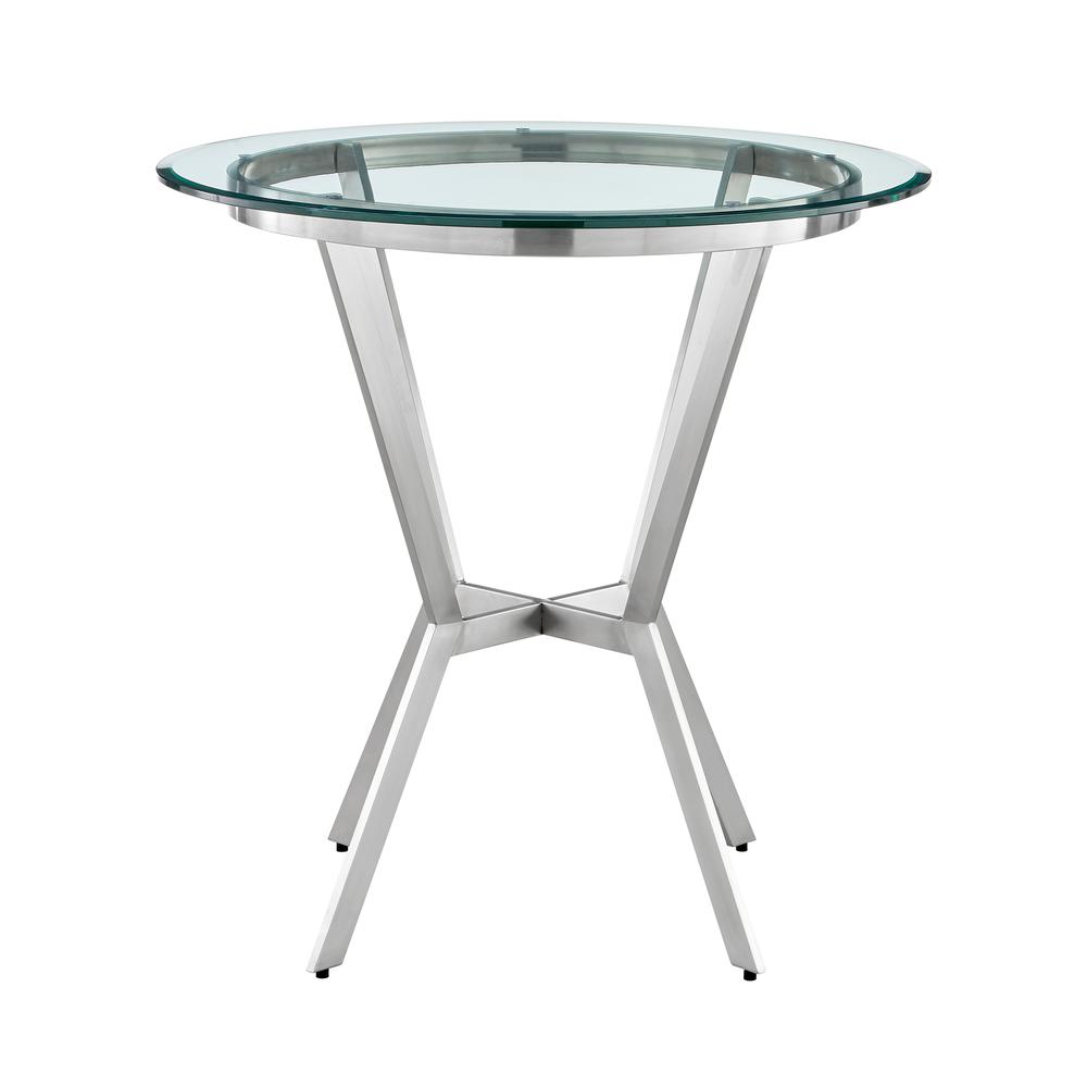Naomi and Chelsea 5-Piece Counter Height Dining Set in Brushed Stainless Steel and Grey Faux Leather. Picture 4