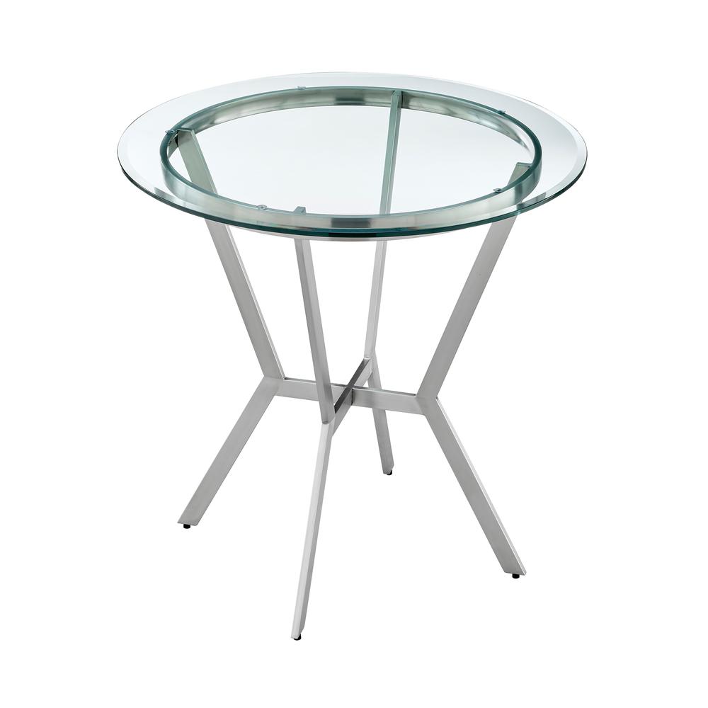 Naomi and Chelsea 5-Piece Counter Height Dining Set in Brushed Stainless Steel and Grey Faux Leather. Picture 5