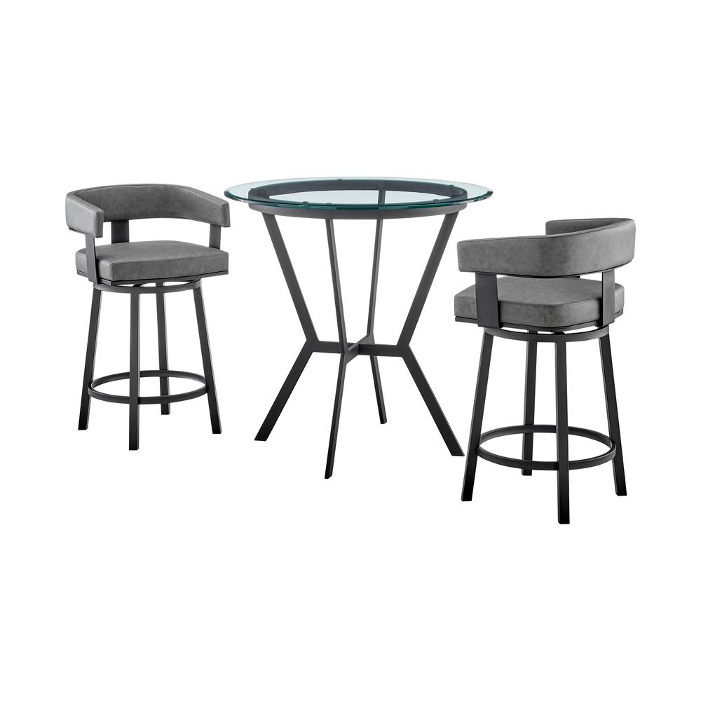 Naomi and Lorin 3-Piece Counter Height Dining Set in Black Metal and Grey Faux Leather. Picture 1
