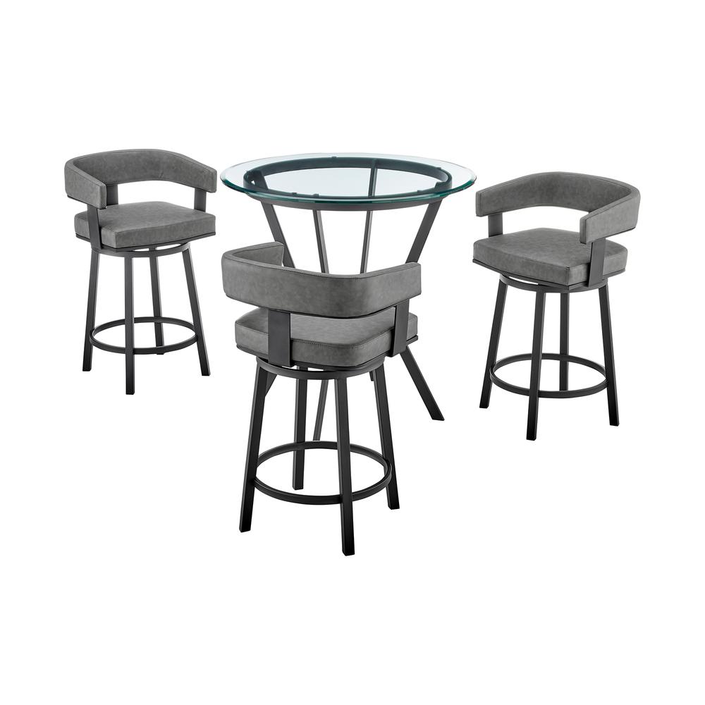 Naomi and Lorin 4-Piece Counter Height Dining Set in Black Metal and Grey Faux Leather. Picture 1