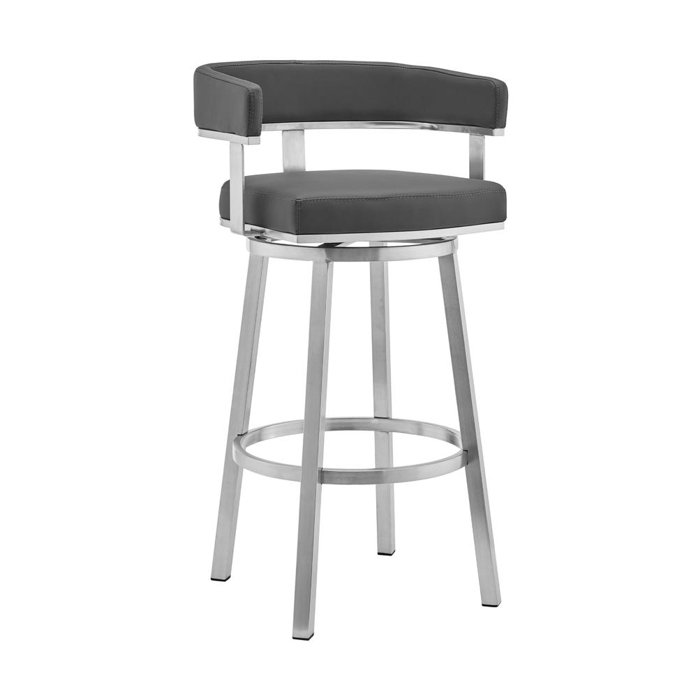 Naomi and Lorin 4-Piece Counter Height Dining Set in Brushed Stainless Steel and Grey Faux Leather. Picture 2