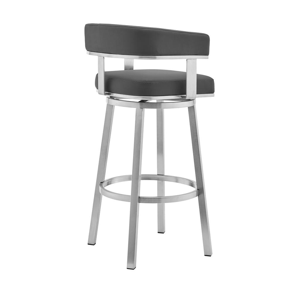 Naomi and Lorin 5-Piece Counter Height Dining Set in Brushed Stainless Steel and Grey Faux Leather. Picture 3